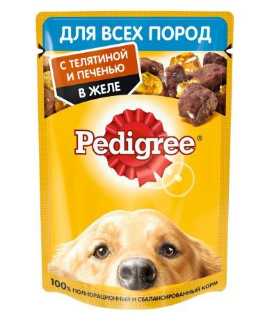 Корм консервированный для взрослых собак PEDIGREE желе с телятиной и печенью, для всех пород - 28 шт, #1