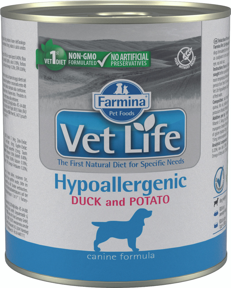 Корм Farmina Vet Life Hypoallergenic Duck & Potato (паштет) для собак, при пищевой аллергии или пищевой #1