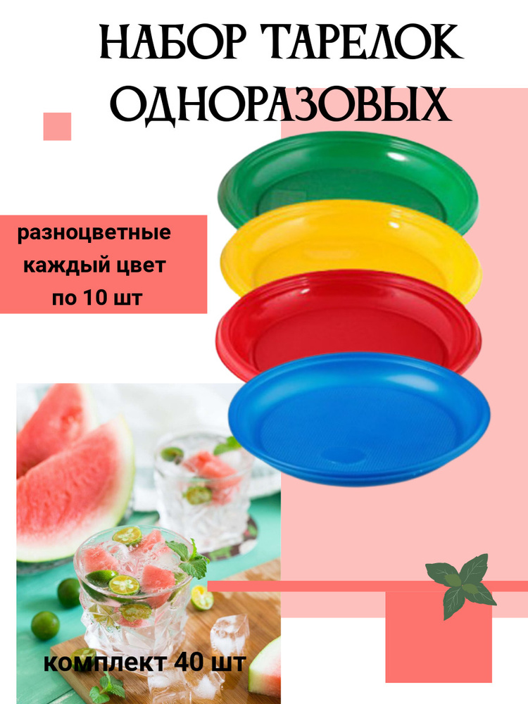 Пластиковые тарелки/Одноразовые тарелки/Одноразовая посуда/Набор посуды/пластик/цветная/для праздника, #1