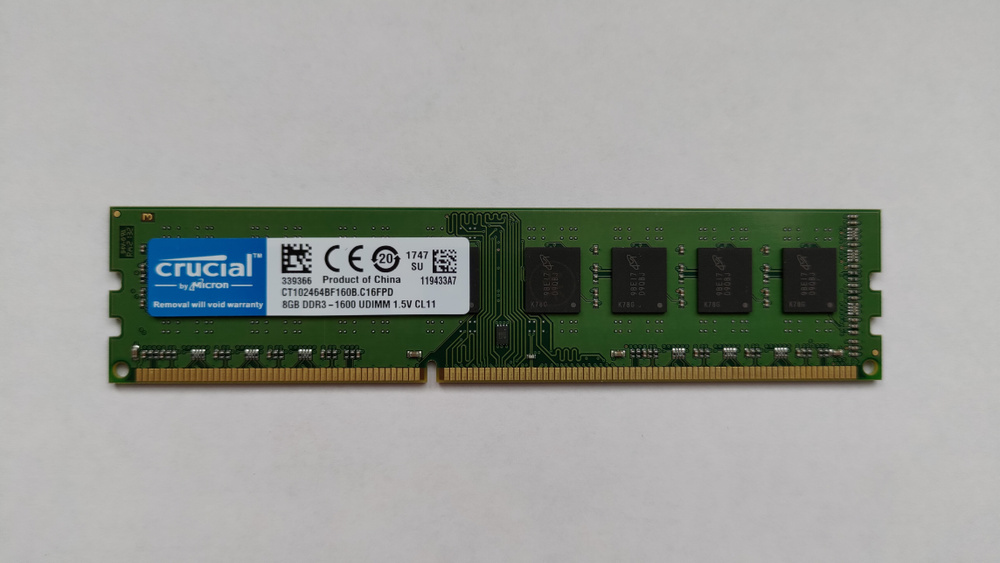 Crucial Оперативная память DDR3 8 ГБ 1600 MHz DIMM PC3-12800U 1x8 ГБ (CT102464BF160Bp)  #1