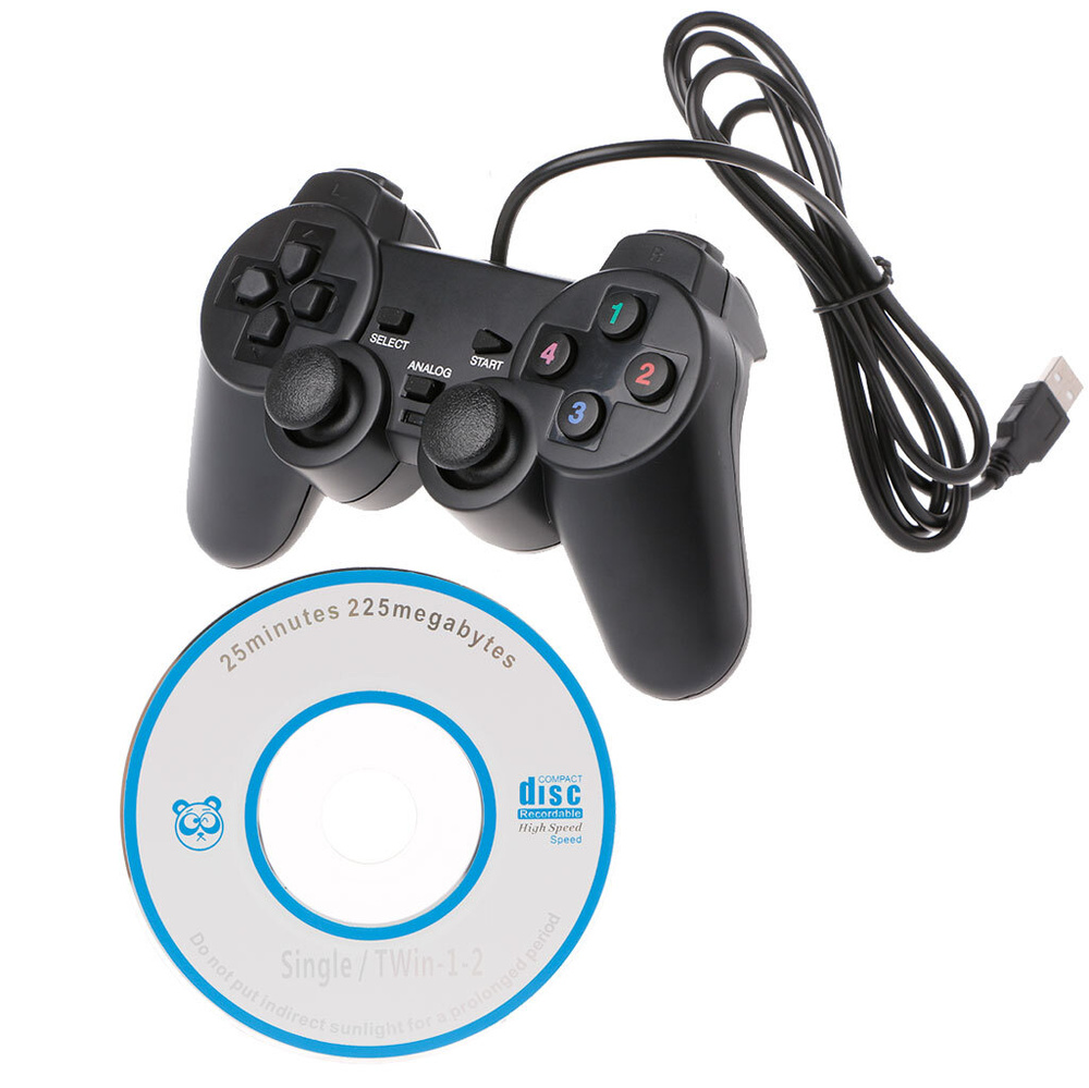 Игровой контроллер USB single dual vibration game controller 208 проводной контроллер с компакт-диском #1