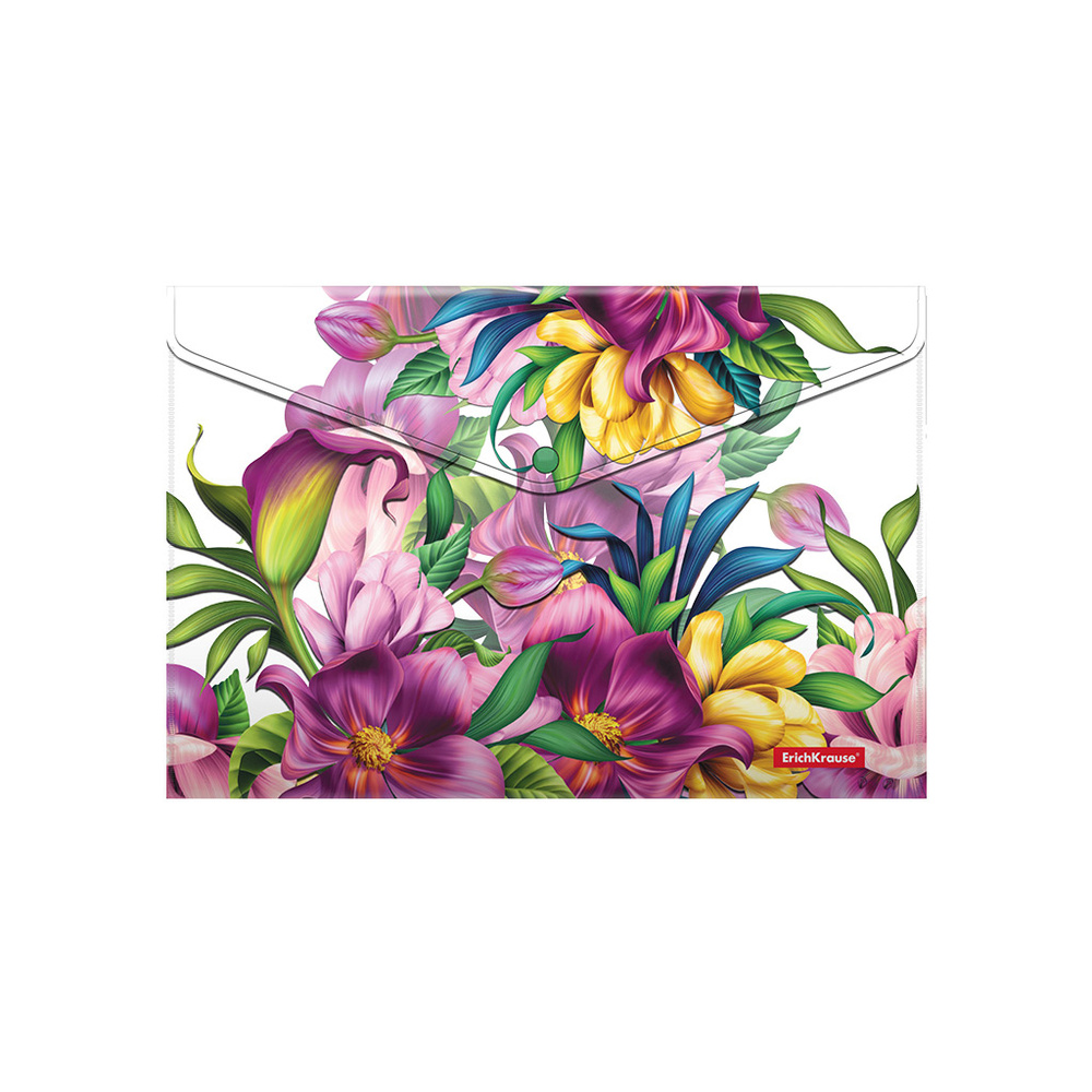 Папка-конверт на кнопке пластиковая ErichKrause Tropical Flowers, A4 (в пакете по 12 шт.)  #1