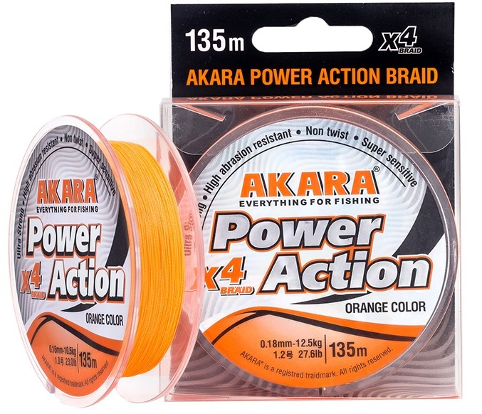 Леска плетеная (шнур) AKARA POWER ACTION X-4 ORANGE (APAX4O-135-010 (135 м 0,1мм) )  #1