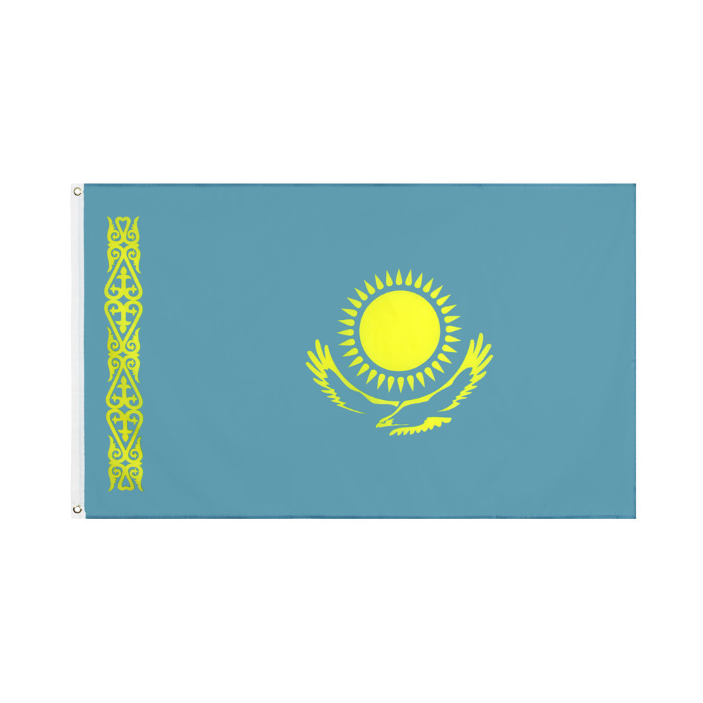 Флаг Казахстана, 90x150 см, без флагштока, Казахский символ большой  #1
