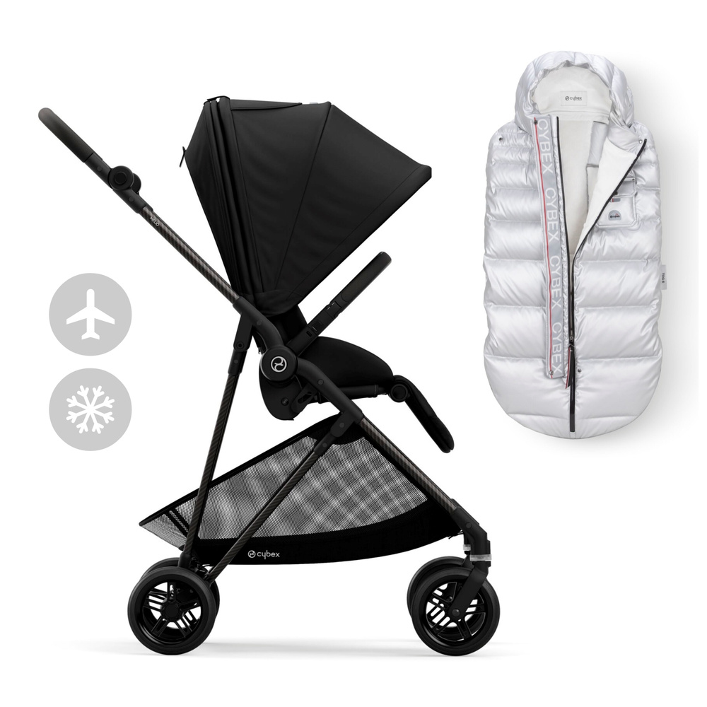 Cybex Melio Прогулочная коляска, Carbon Black c дождевиком и пуховой муфтой Arctic Silver  #1