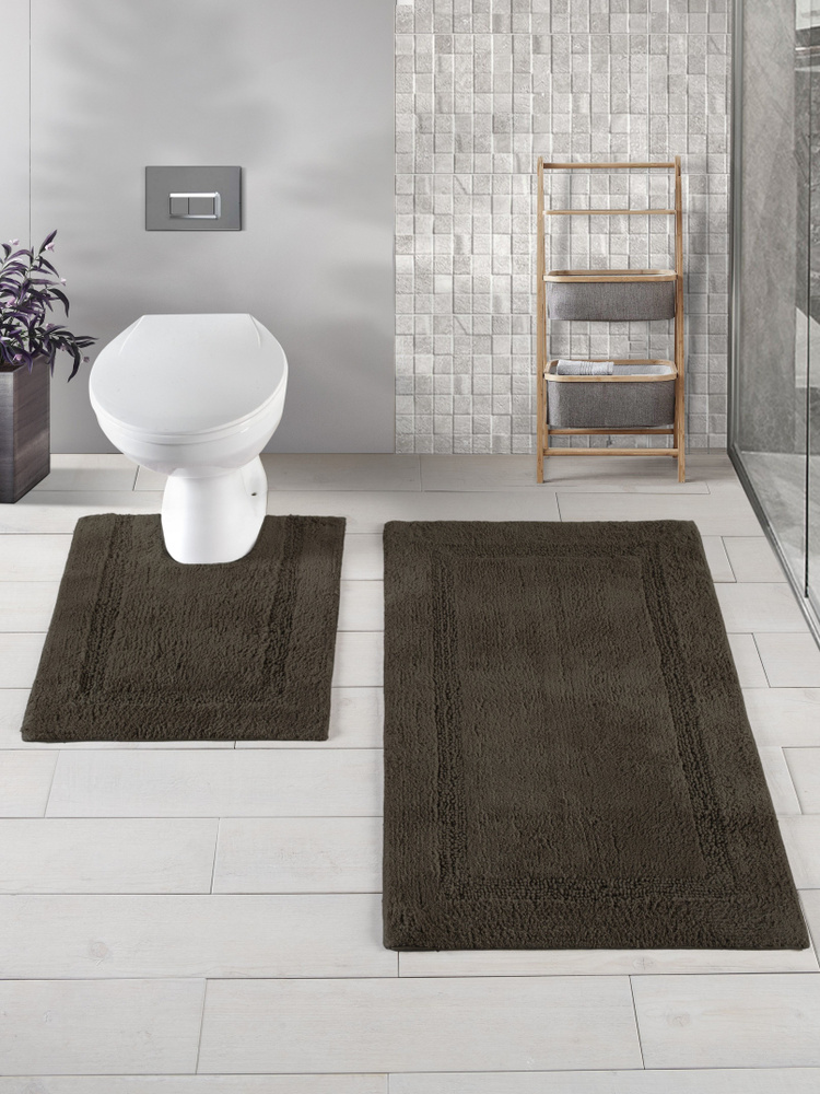 Набор ковриков KARINA коричневый для ванной комнаты и туалета с вырезом под унитаз, 50x60+60x100 см, #1