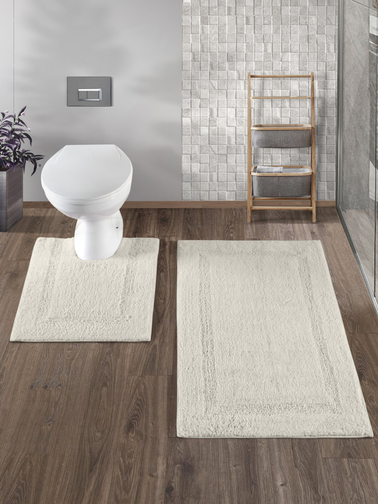 Набор ковриков KARINA кремовый для ванной комнаты и туалета с вырезом под унитаз, 50x60+60x100 см, хлопок #1