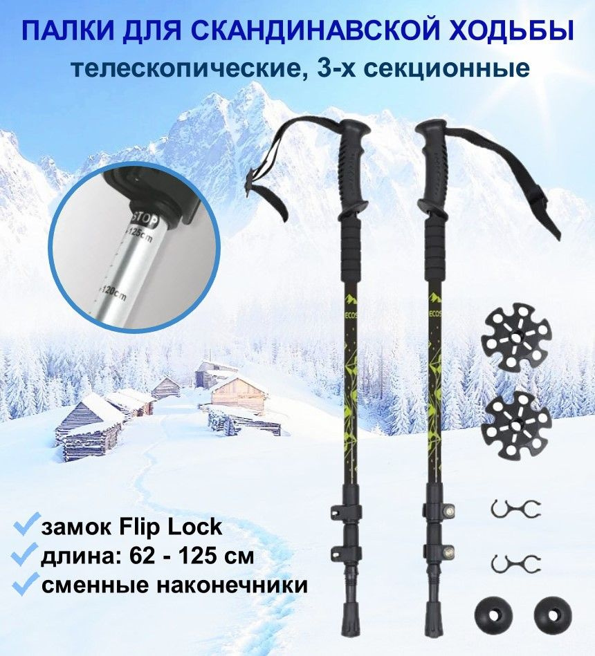 Палки для скандинавской ходьбы/ Трекинговые палки складные ECOS Nordic Walking sticks алюминиевые, замок #1