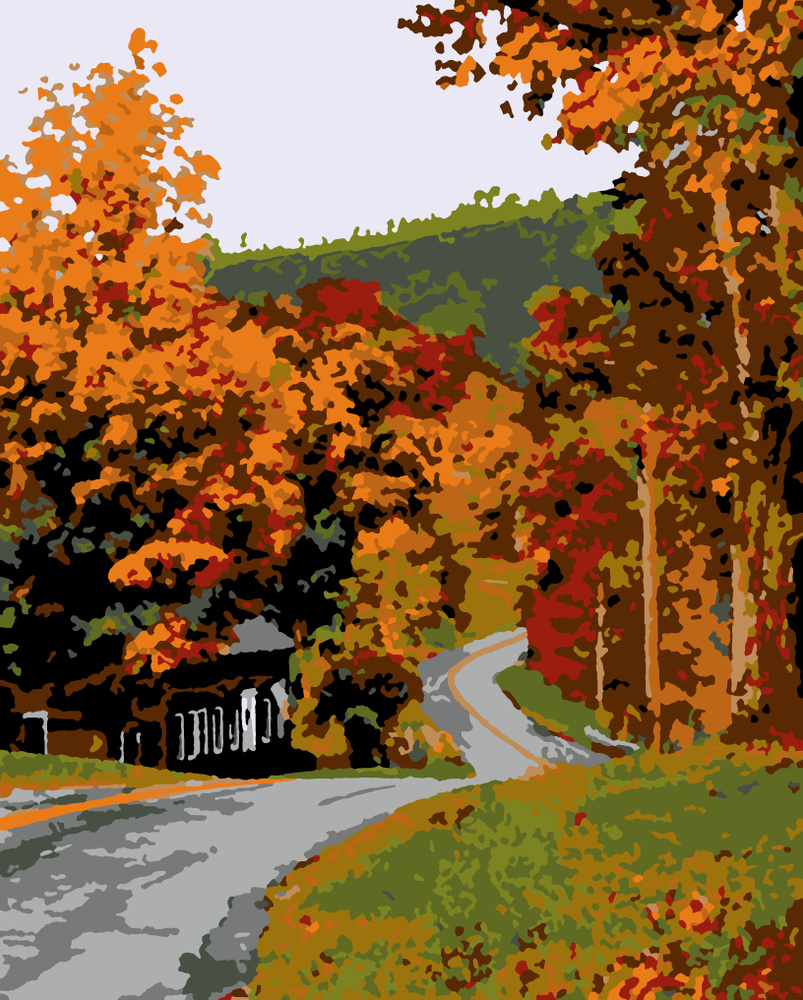 Картина по номерам холст на подрамнике 40х50 см. Осенний лес. Домик у дороги.  #1