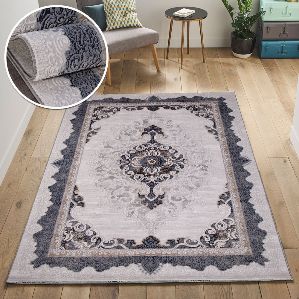 Ekocarpet Ковер BABIL 34835 blue (серый) в винтажном стиле , с узорами, с плотным рельефным ворсом, на #1