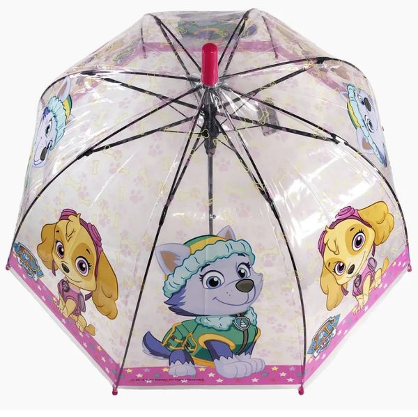 Зонт-трость прозрачный / Детский зонтик от дождя Galaxy C-514 Щенячий патруль полуавтомат (розовый) косточки, #1