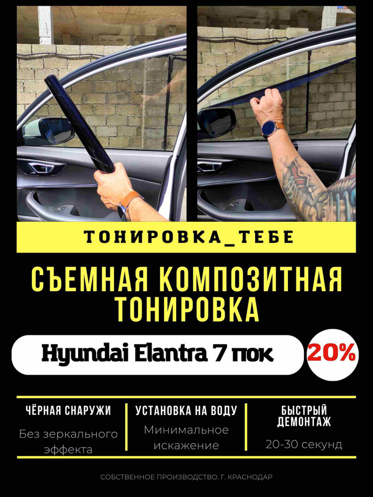 Premium съемная тонировка Hyundai Elantra 7 20% / Пленка тонировочная многоразовая качественная Хендай #1