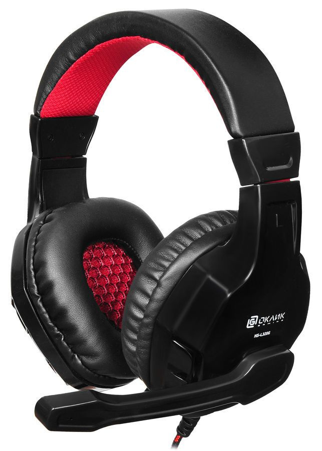 Наушники мониторные с микрофоном Оклик HS-L320G Phoenix черные/красные, кабель 1.9 м., крепление оголовье #1