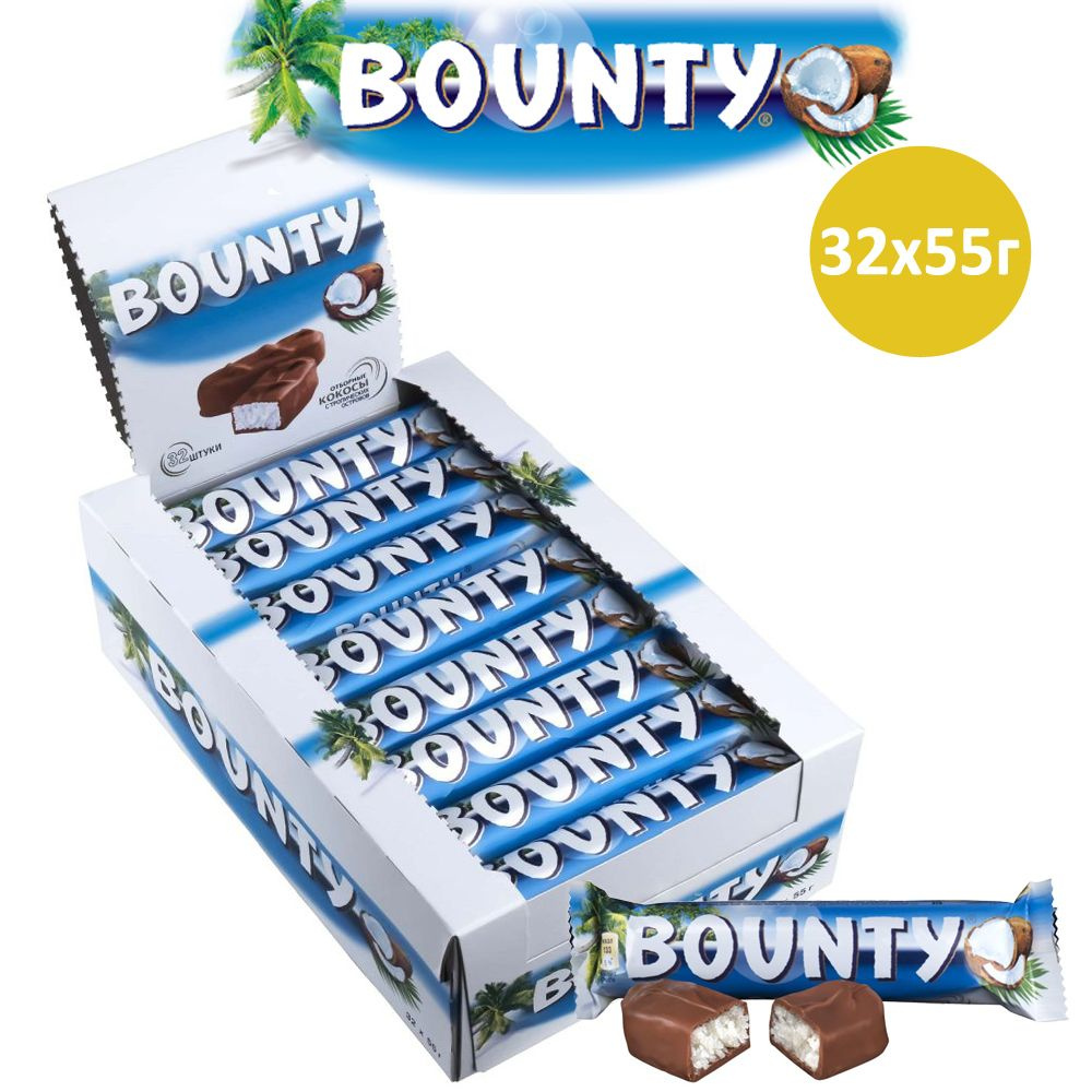 Bounty / Баунти шоколадный батончик, Молочный шоколад, Кокос, Шоубокс, 55гр.*32шт.  #1