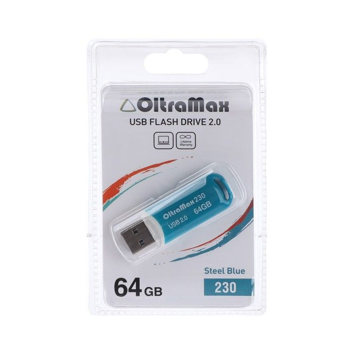 Флешка OltraMax 230, 64 Гб, USB2.0, чт до 15 Мб/с, зап до 8 Мб/с, синяя #1