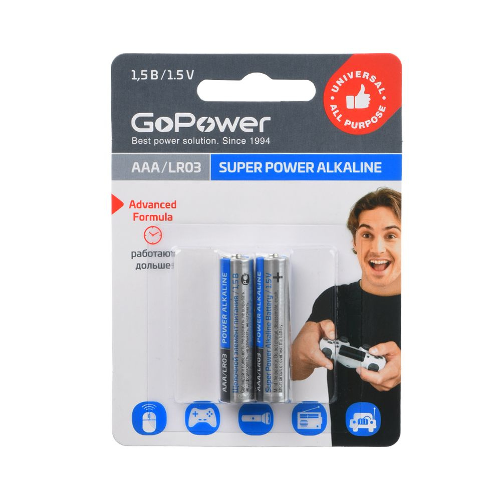 Super Power Alkaline Элемент питания AAA/LR03 щелочной 1.5В, 2шт ...