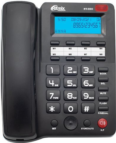 Телефон проводной RITMIX RT-550 black с дисплеем, книга на 99 контактов  #1