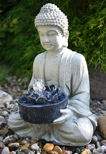 Фигура для фонтана в пруду "Будда с черным цветком", цвет песчаника, Heissner, Германия  #1
