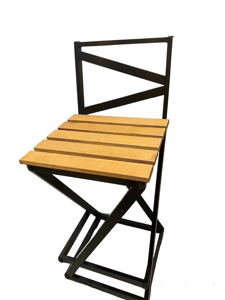 Барный стул Лофт с деревянным сиденьем, (высота сиденья 65 см), каркас стальной металлик для кафе, дачи, #1
