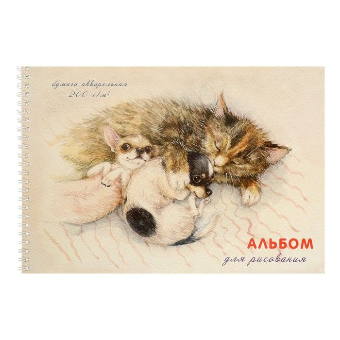 Альбом для рисования А4, 20 листов на гребне "Спящие дружочки", жёсткая подложка, блок акварельная бумага #1