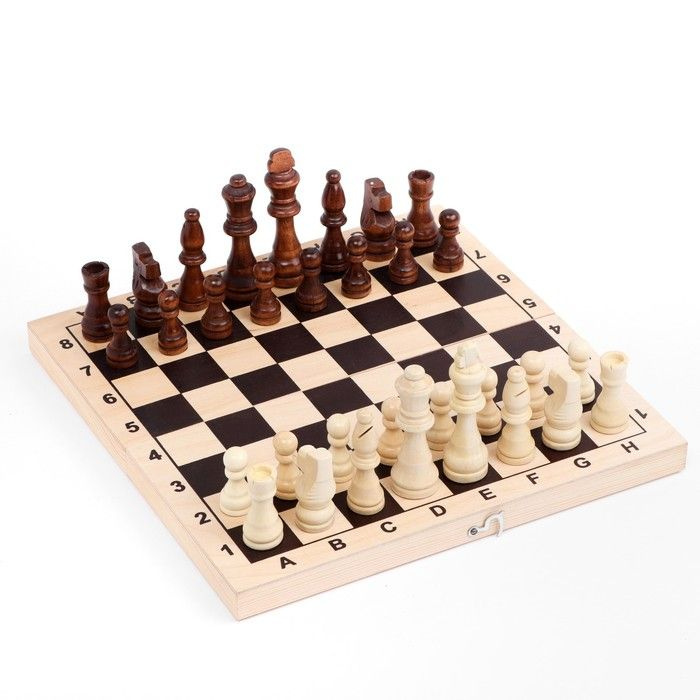 Шахматы обиходные (доска дерево 29 х 29 см, фигуры дерево, король h-9 см, пешка h-4 см)  #1