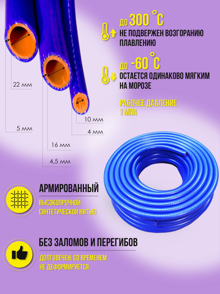 Шланг силиконовый 18мм (отопителя/радиатора) СИНИЙ/ОРАНЖ (2 слоя арм., стенка 4,5мм, 10 метров)  #1