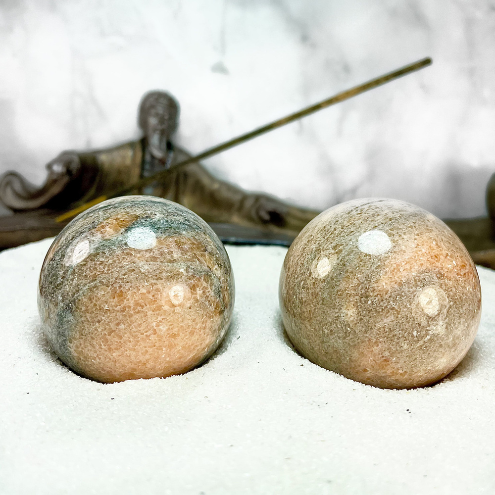 Массажные шары Баодинг - диаметр 50 мм, натуральный камень, цвет коричневый, мраморная крошка, 2 шт - #1