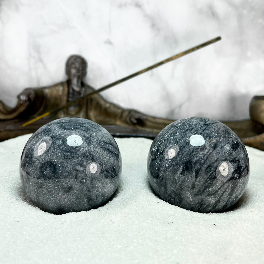 Массажные шары Баодинг - диаметр 50-52 мм, натуральный камень, мраморная крошка, цвет серый, 2 шт - для #1