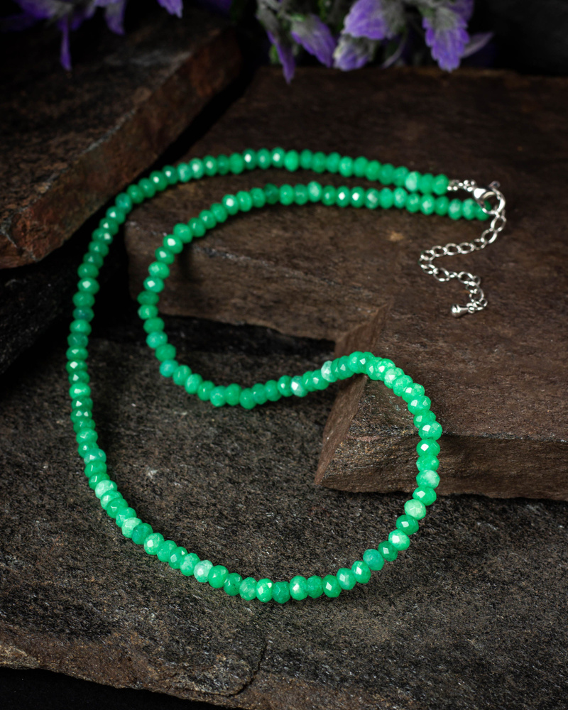 Колье изумрудное / Ожерелье из натуральных камней / Бусы бижутерия женская  #1