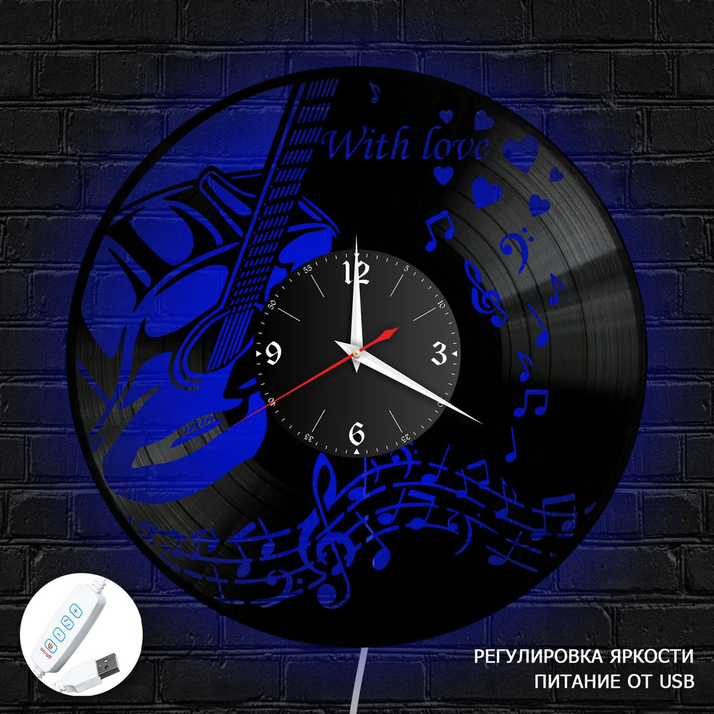 Настенные часы RedLaser "Музыка из винила с синей подсветкой, №2", 30 см  #1