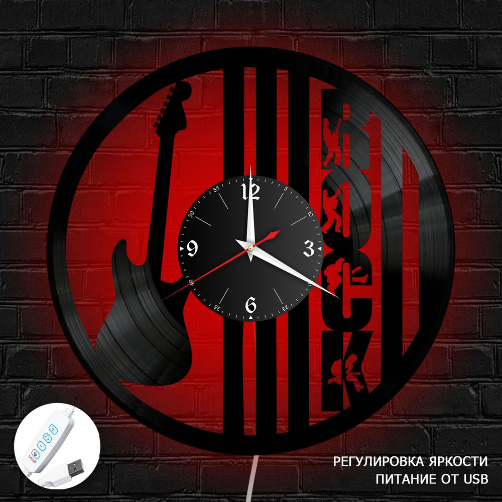 Настенные часы RedLaser "Музыка из винила с красной подсветкой, №7", 30 см  #1