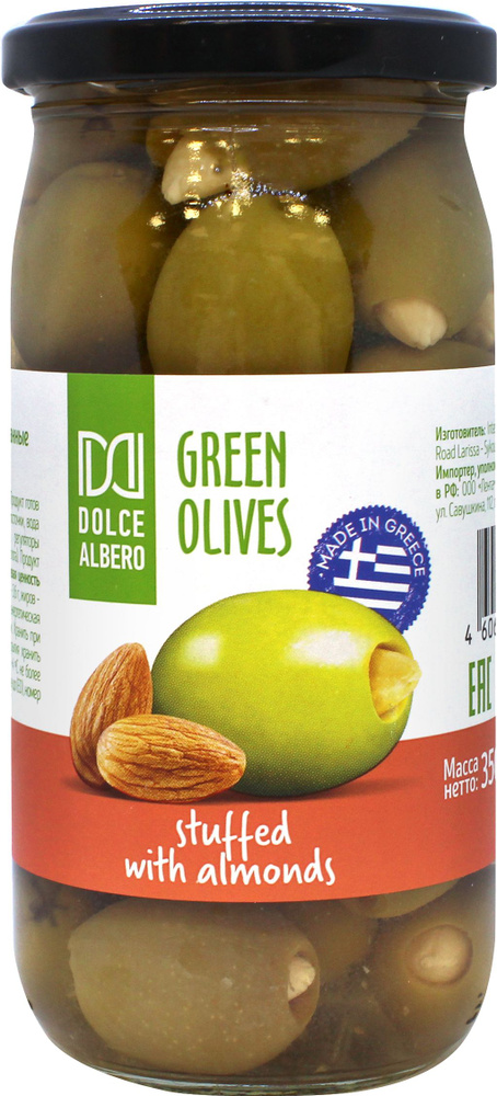 Оливки зеленые DOLCE ALBERO фаршированные миндалём, 350 г, Греция  #1