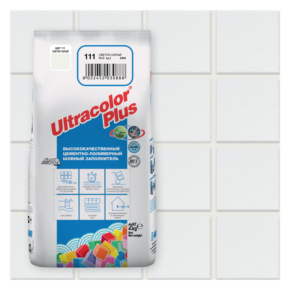 Затирка Mapei Ultracolor Plus 111 Светло-серый, 2 кг #1