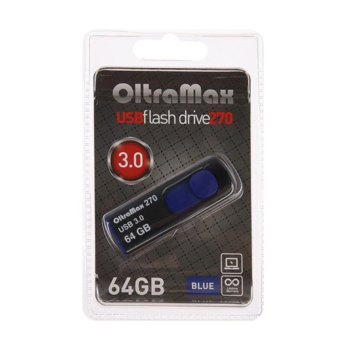 Флешка OltraMax 270, 64 Гб, USB3.0, чт до 70 Мб/с, зап до 20 Мб/с, синяя #1