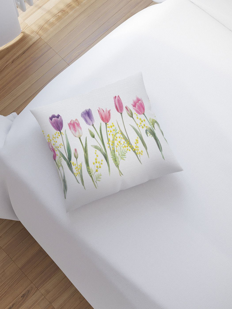 Наволочка декоративная на молнии, чехол на подушку "Цветы весны" 45х45 см  #1