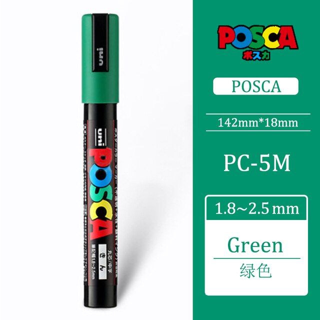 Маркер POSCA PC-5M 1.8 - 2.5 мм, пулевидный наконечник (зелёный PC5M.6)  #1