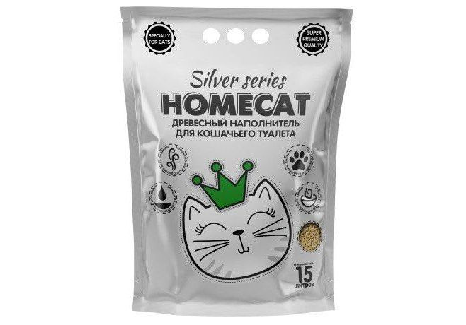 Homecat Silver series / Древесный наполнитель Хоумкэт премиум для кошачьего туалета 15 л  #1