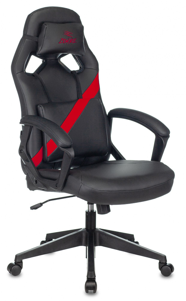 Кресло игровое Zombie DRIVER черный/красный эко.кожа с подголов. крестов. пластик  #1