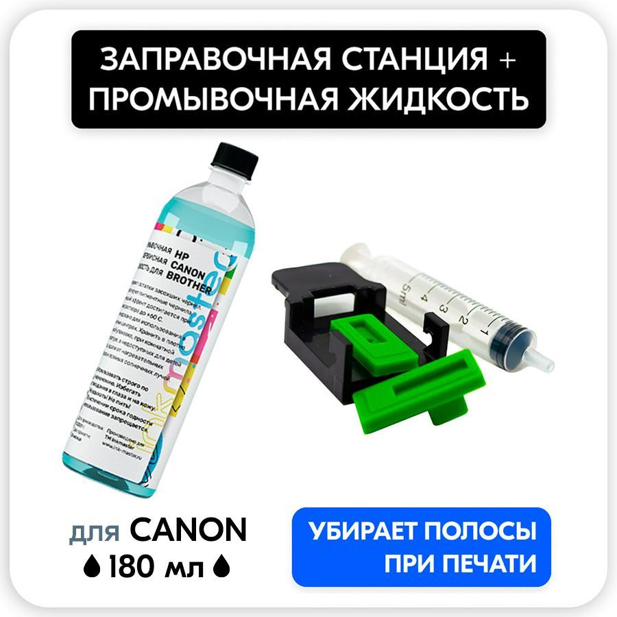 Заправочная платформа (станция) для картриджей Canon, комплект с шприцом + универсальная промывочная #1