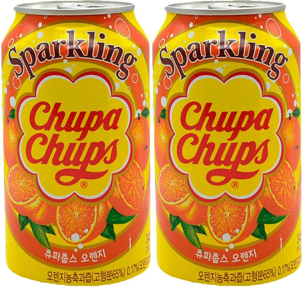 Газированный напиток Chupa Chups Sparkling Апельсин 0,345 л, комплект: 2 упаковки по 345 мл  #1