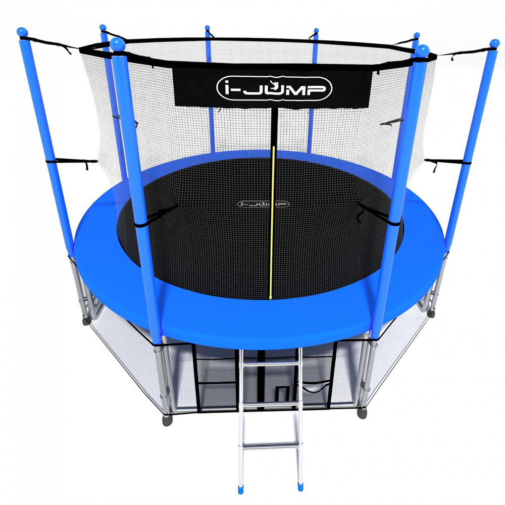 Батут каркасный I-Jump Classic 12FT Blue, защитная сетка, лестница, для улицы, для детей  #1