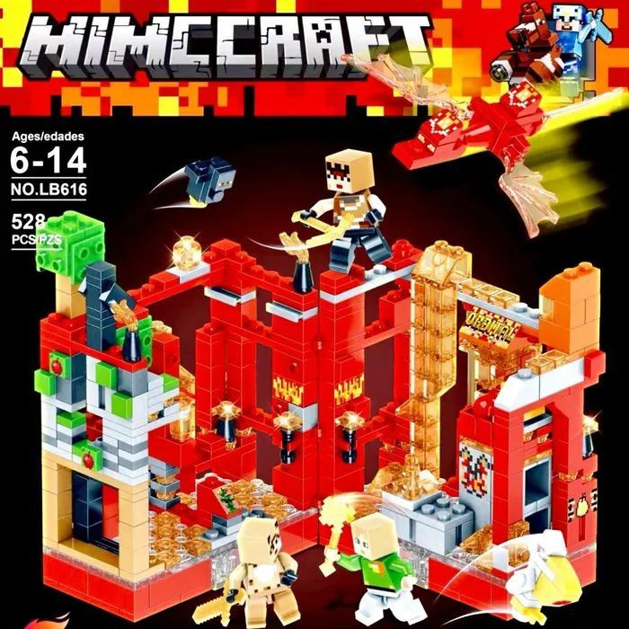 Конструктор Майнкрафт Битва на Лавовой Крепости с Led подсветкой / Minecraft 616 / 528 деталей  #1