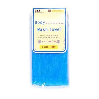 KAI Мочалка для тела Body Wash Towel средней жесткости, нейлон, голубая, в форме шарфа 30*100см  #1