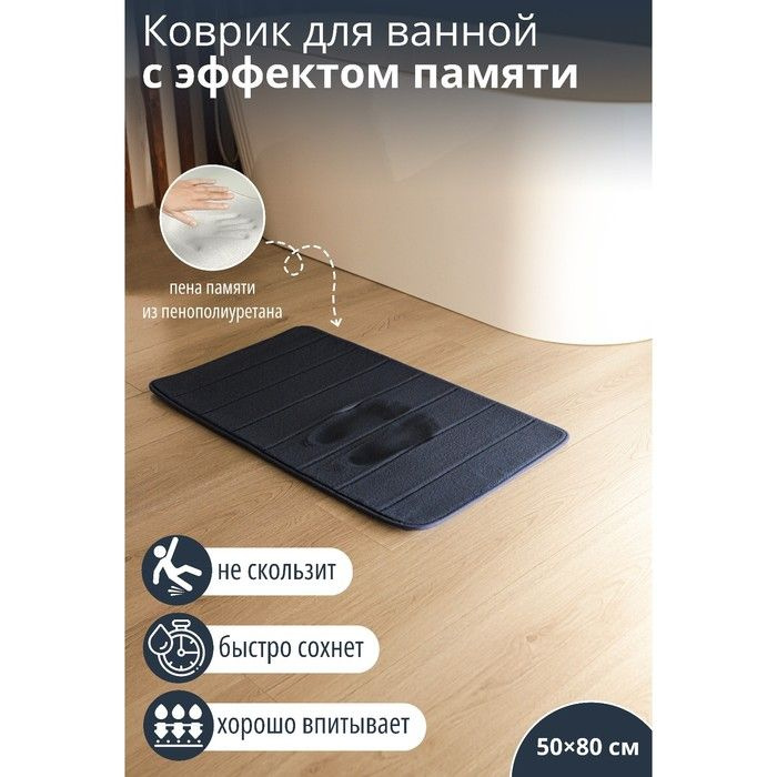 Коврик для ванной с эффектом памяти SAVANNA Memory foam, 50 80 см, цвет тёмно-синий  #1