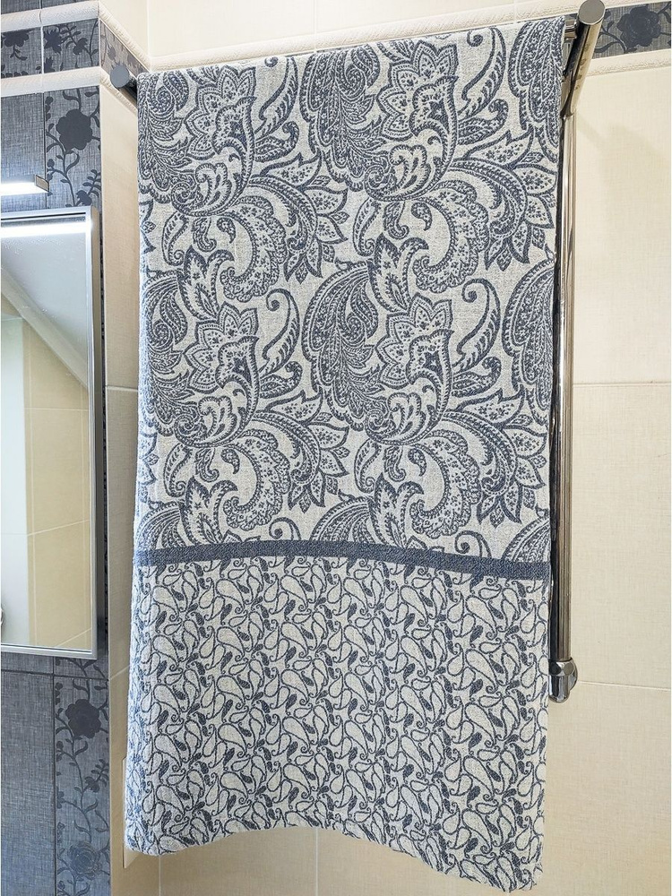 Белорусский лен Гостевое полотенце, Лен, Хлопок, 70x145 см, светло-серый, 1 шт.  #1