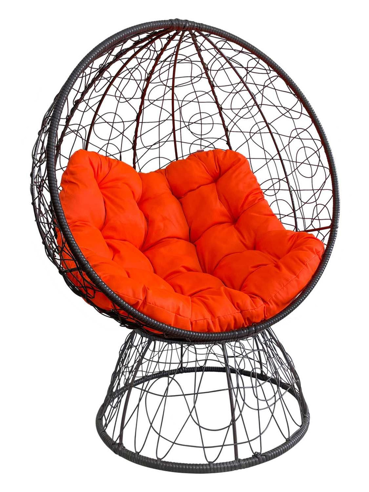 Кресло-кокон ОРЕОН стоячее коричневый (оранжевая подушка)  #1