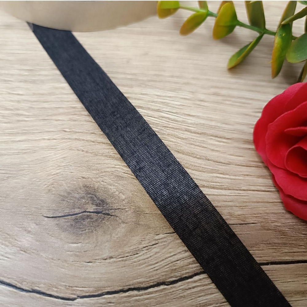 Лента клеевая долевик усилитель для кожи на бумажной основе чёрная шир.15мм, 5м (стабилизатор ткани) #1