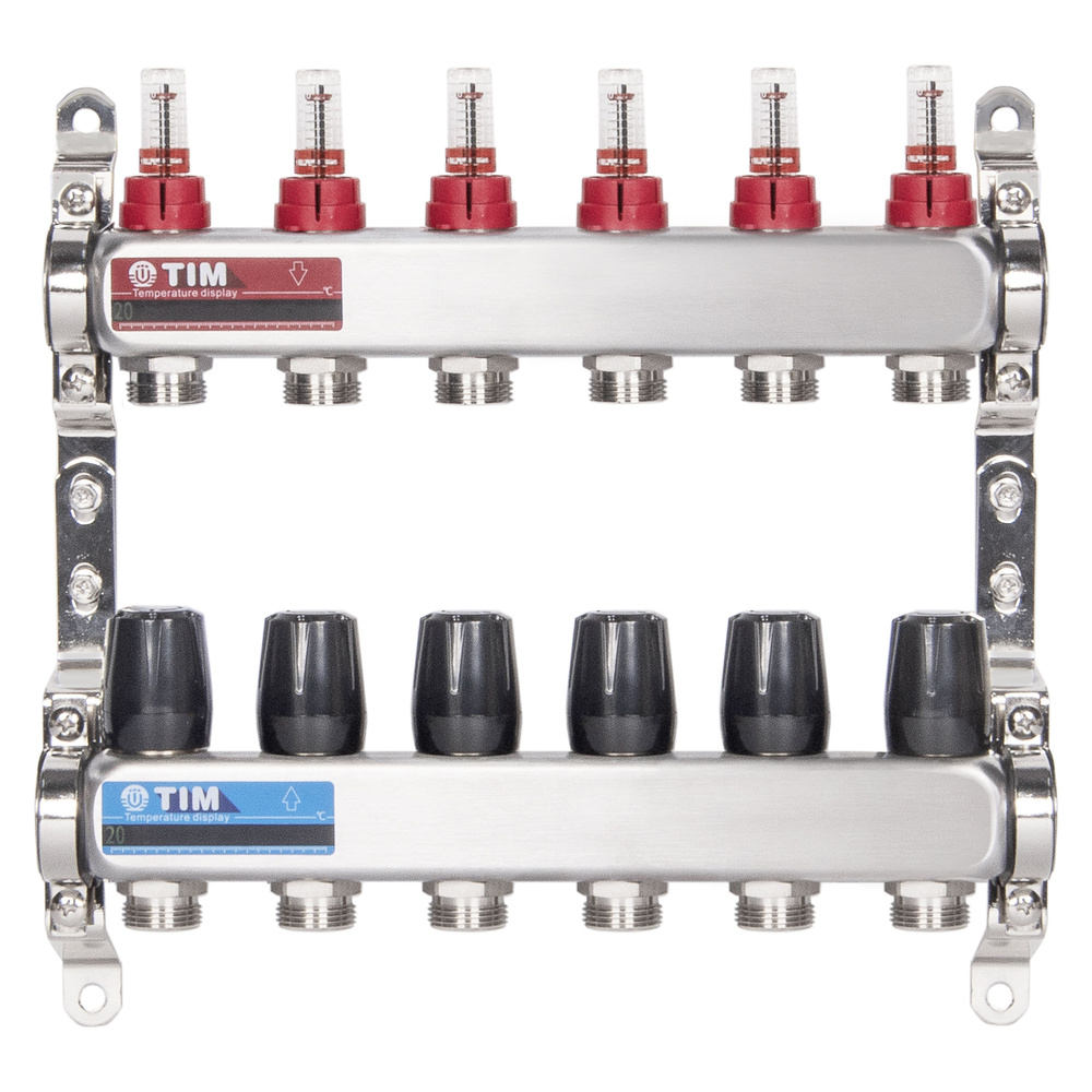 Коллекторная группа 6 контуров с расходомерами 1" * 3/4" E, нерж. сталь, TIM, KDS5006  #1