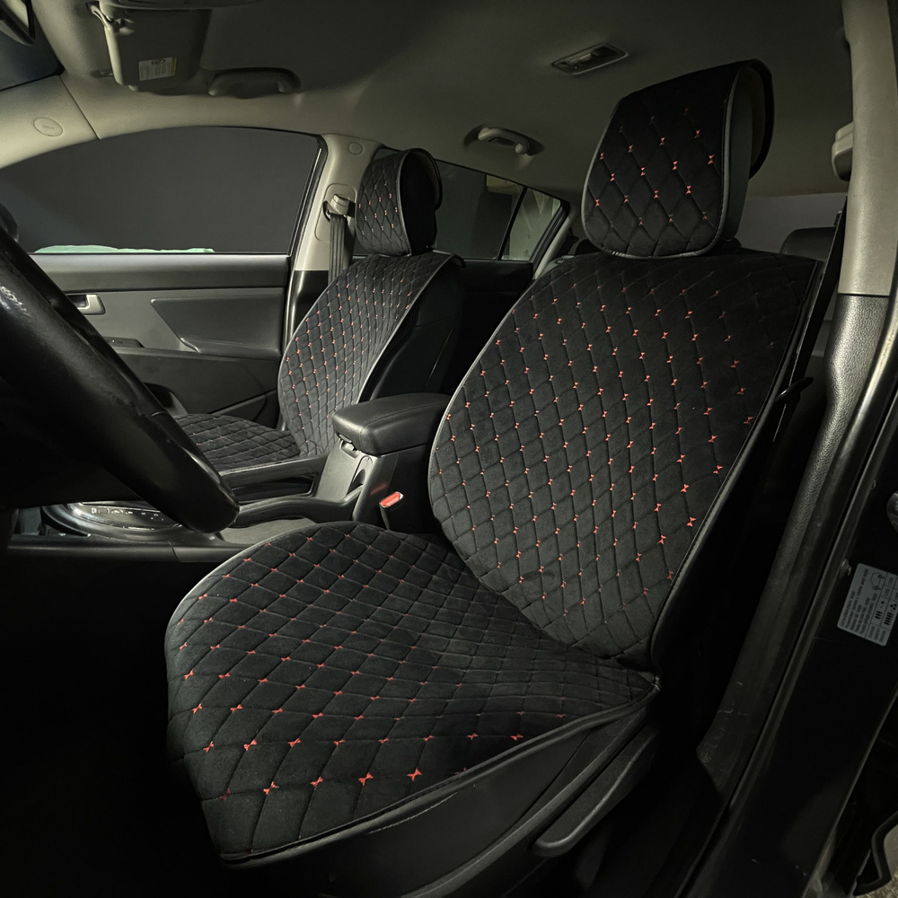 Накидки для Mazda CX-5 II (2017-2024) на передние сиденья Maximal Ромб, Алькантара, Черный с красной #1