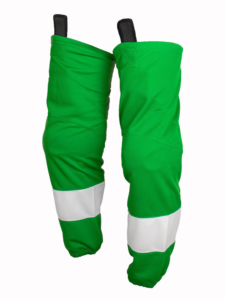 Гамаши хоккейные HOCKEY STYLE, зеленые с белой полосой #1